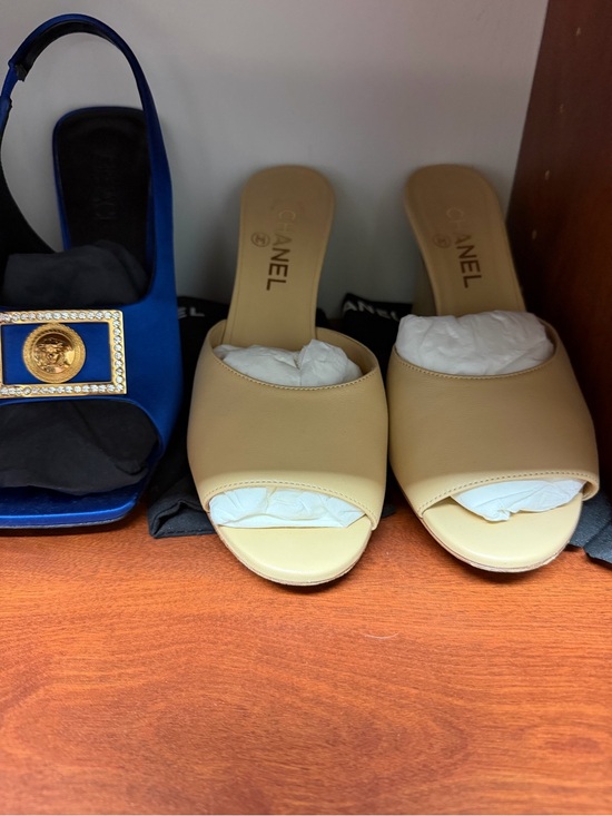 CHANEL Shoes - CHANEL Beige Open-Toe Slide Mules
